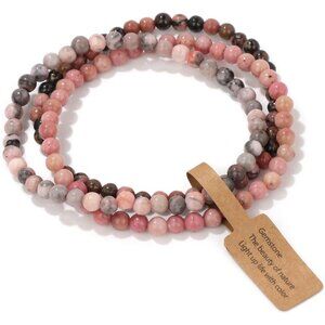3 PCS 4mm Pink Zebra Healing Natural Stone Beaded Stretch Bracelet for Gifts